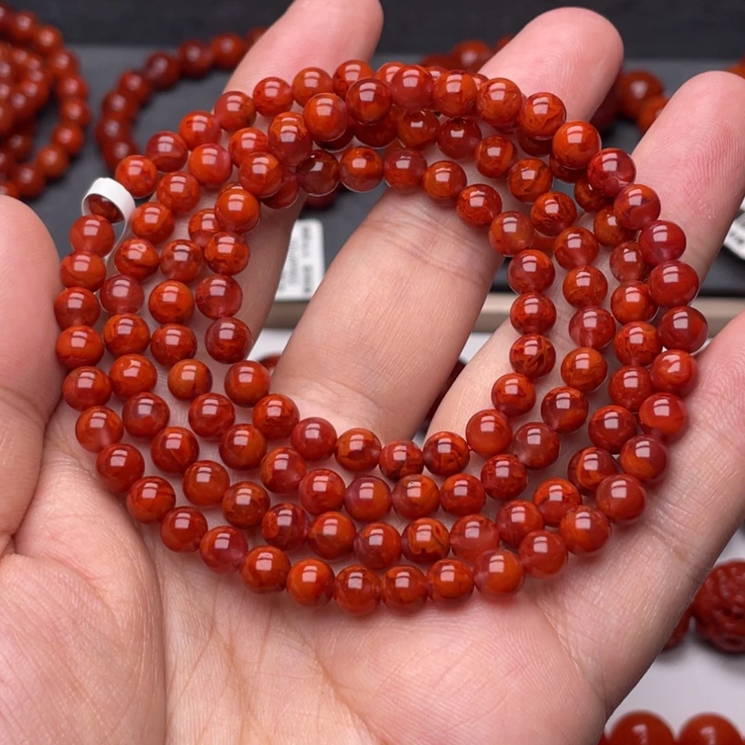 南红玛瑙未镶嵌手链6mm收藏瓦西满肉妖孽牛血火焰长链