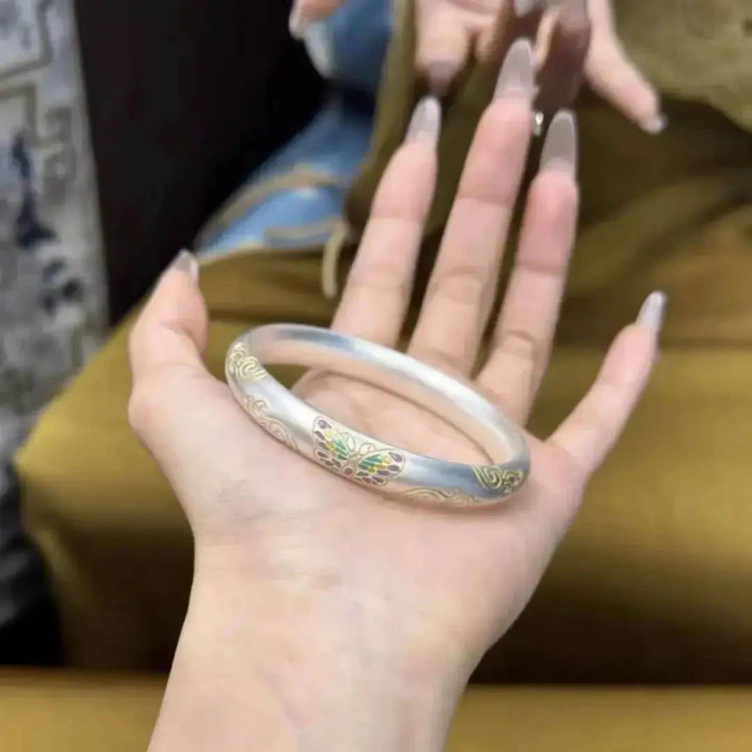 999.9银古风蝴蝶闭口镯