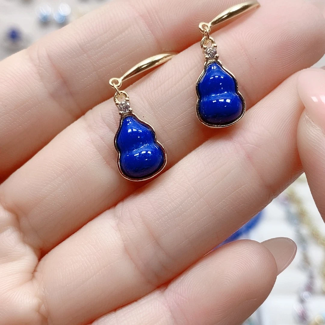 青金石银S925镶嵌耳饰孤品