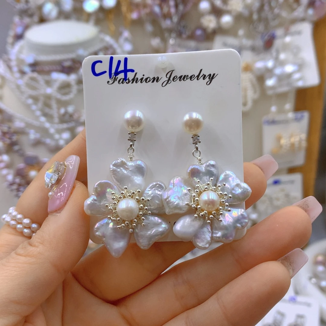 淡水珍珠耳饰银S925镶嵌