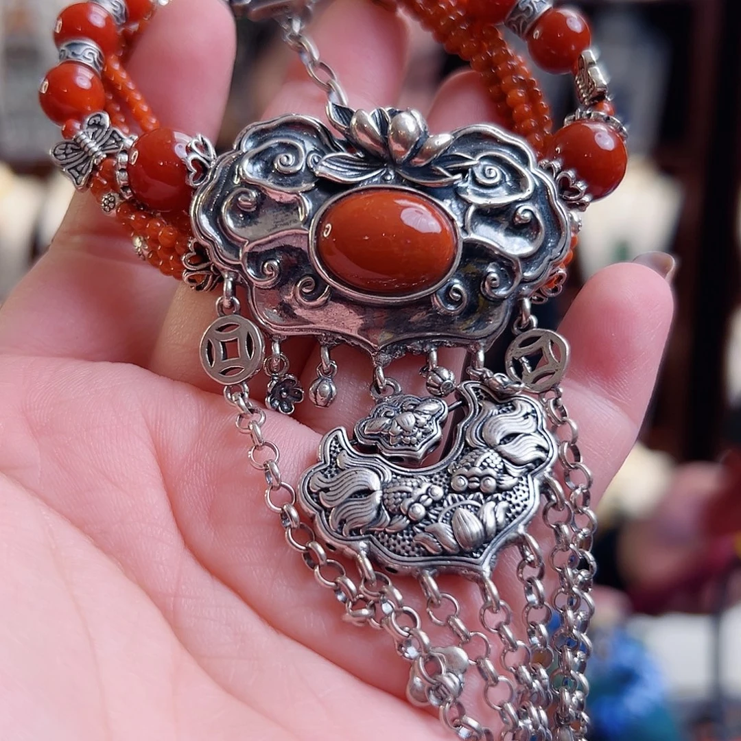 玛瑙银S925镶嵌手链国风