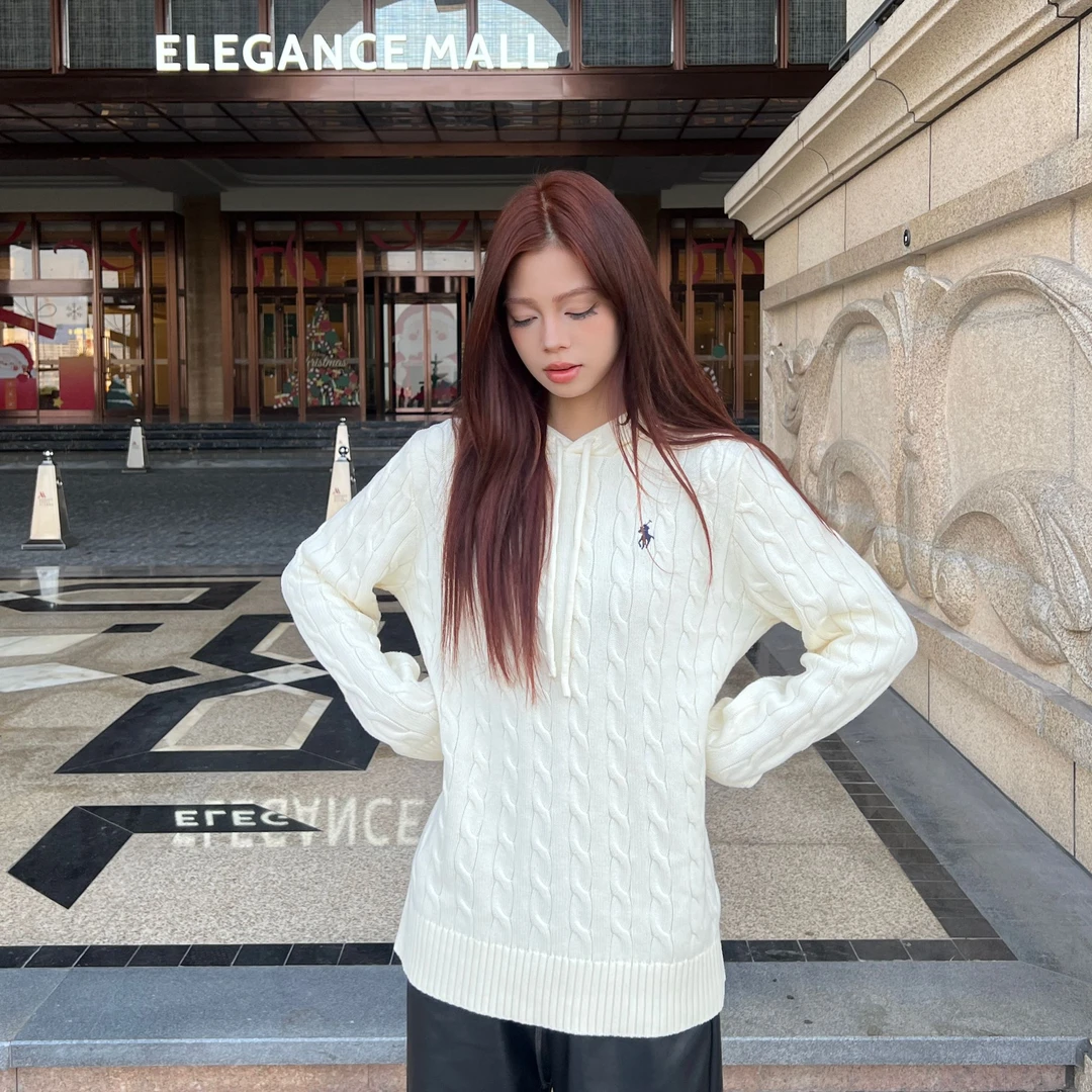 （YUNSHENGFU）连帽毛衣针织衫大麻花编织百搭休闲显瘦宽松落肩款