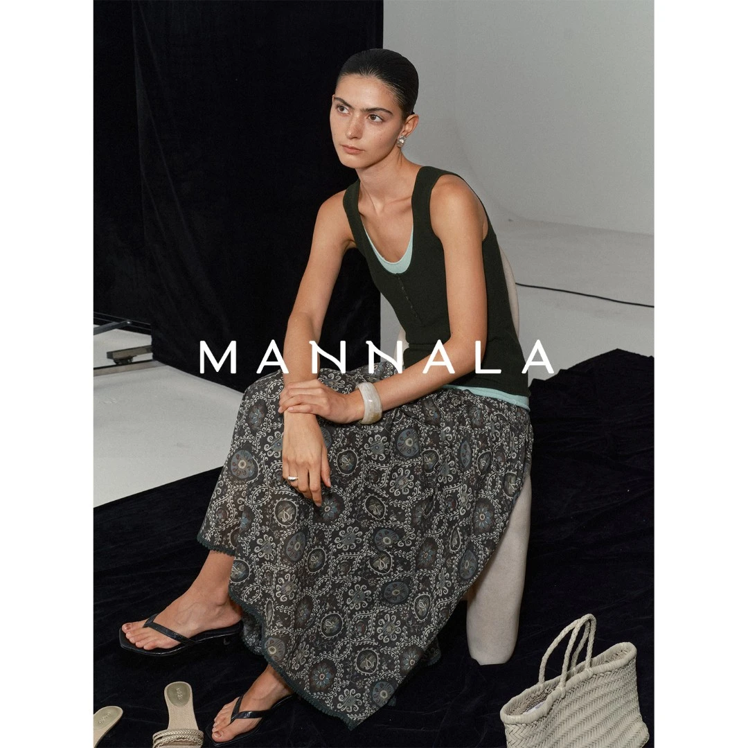 MANNALA丨“团花裙”东方感民族风印花轻盈大裙摆半身裙 Q9278