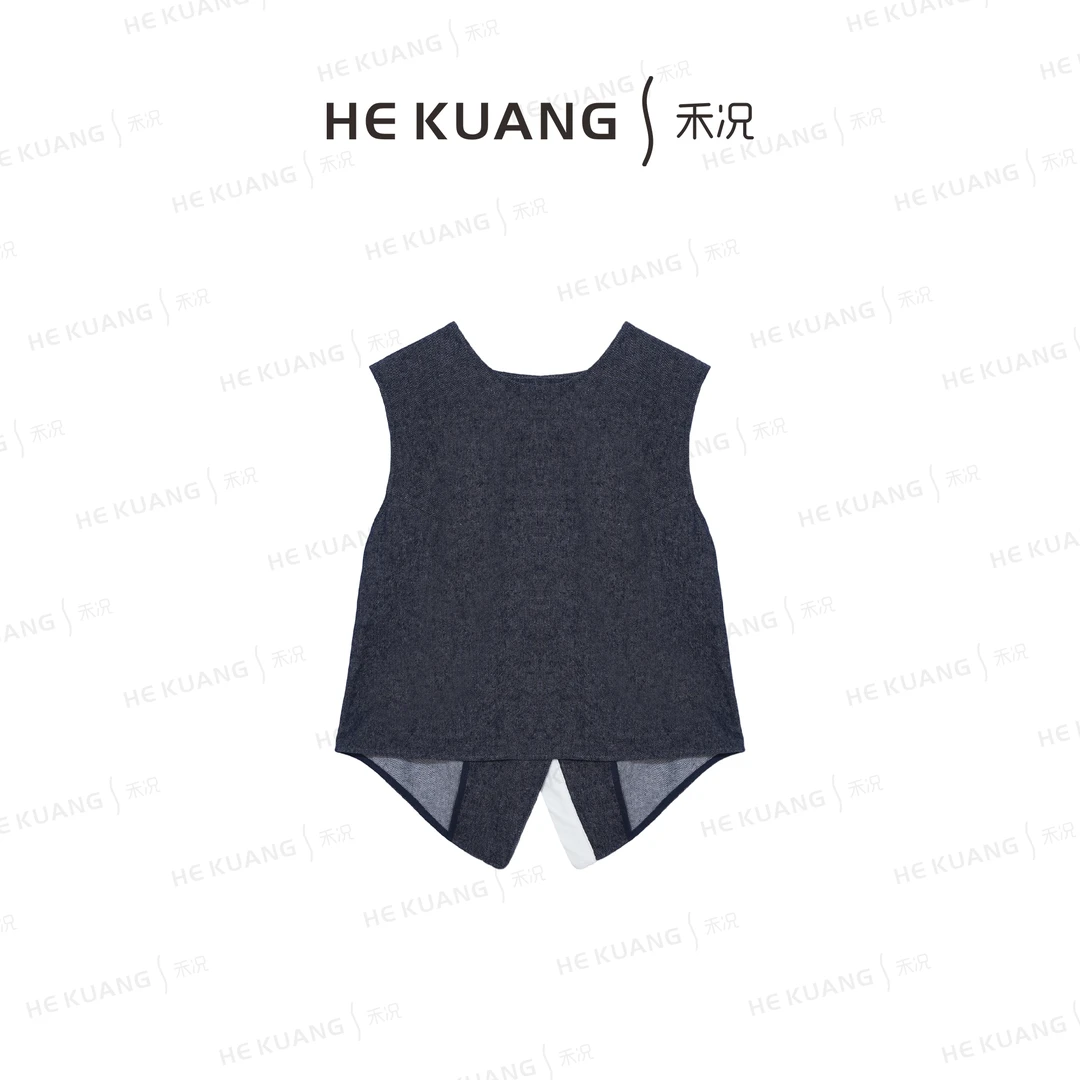 禾况HEKUANG【纯纯欲动】 无袖拼色圆领不规则设计感气质J652 0085