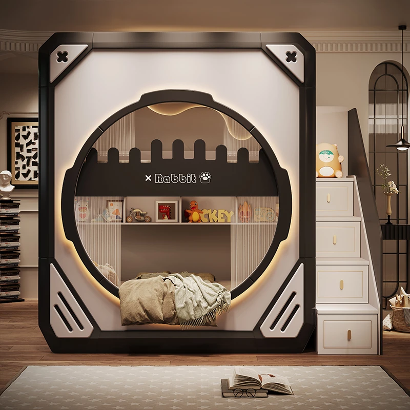 上下铺双层床儿童床太空舱姐弟同宽母子高低床高护栏省空间上下床