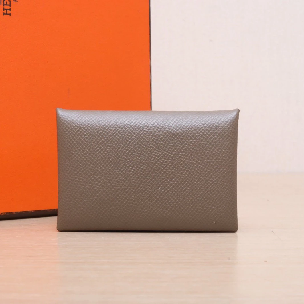 99新 Hermes/爱马仕 大头活动 卡包 大象灰 Epsom皮 D刻 银扣