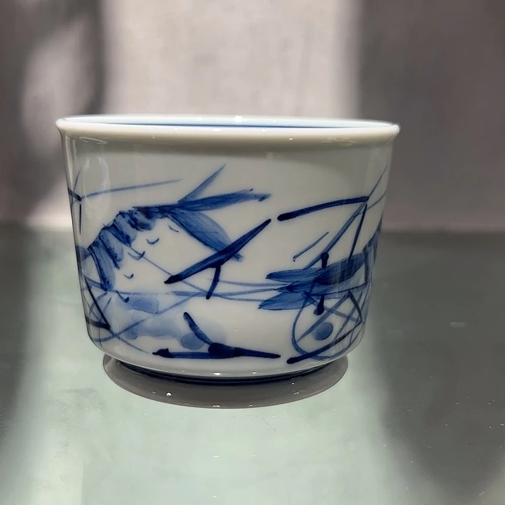 摆件景德镇高温瓷器全手工手绘虾容天杯