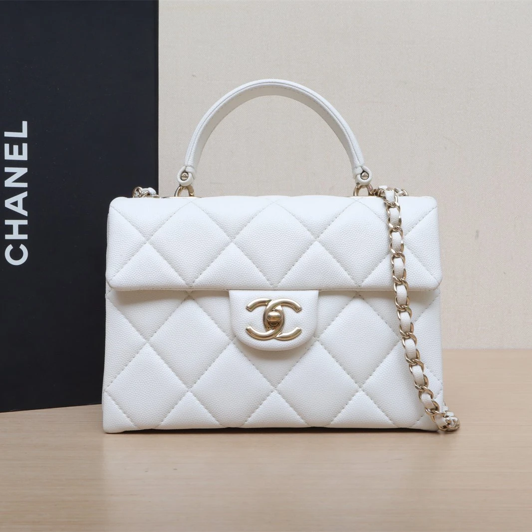 95新 Chanel/香奈儿 【黑黑】24P kelly盒子包 白色 芯片开