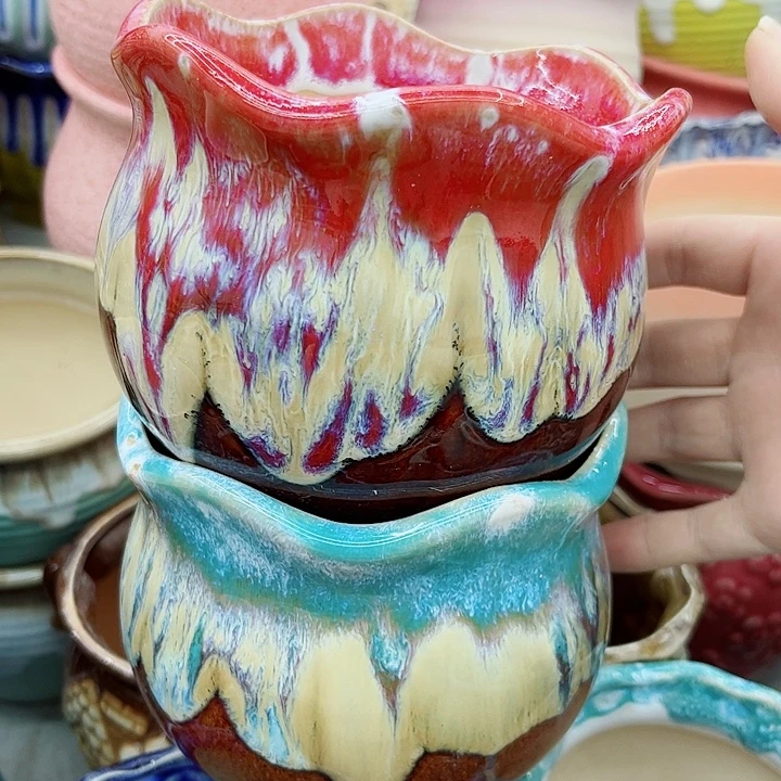 多肉绿植陶瓷花盆9.9包邮，有孔