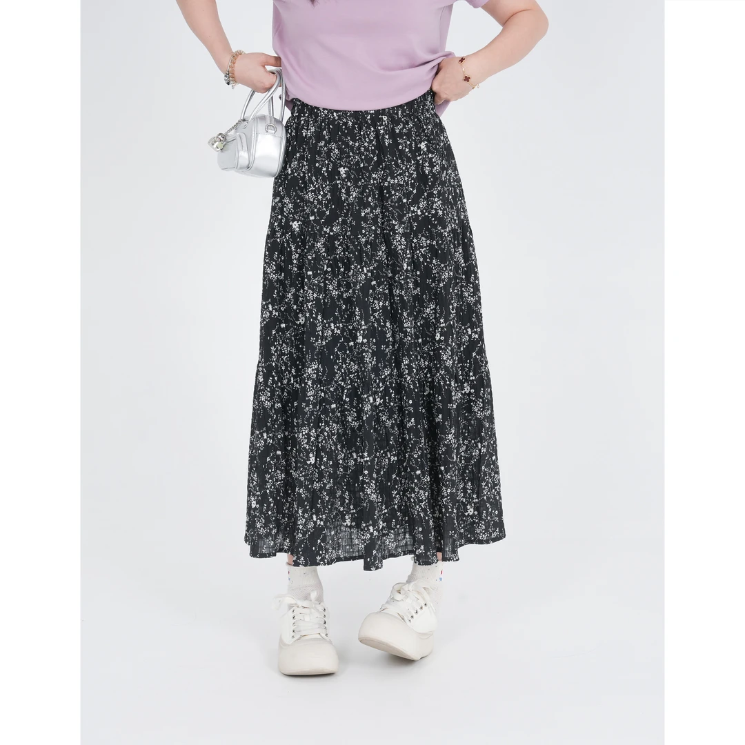 小个子圆圆KM502夏季复古碎花半身裙显瘦遮肉松紧腰百搭A字裙女