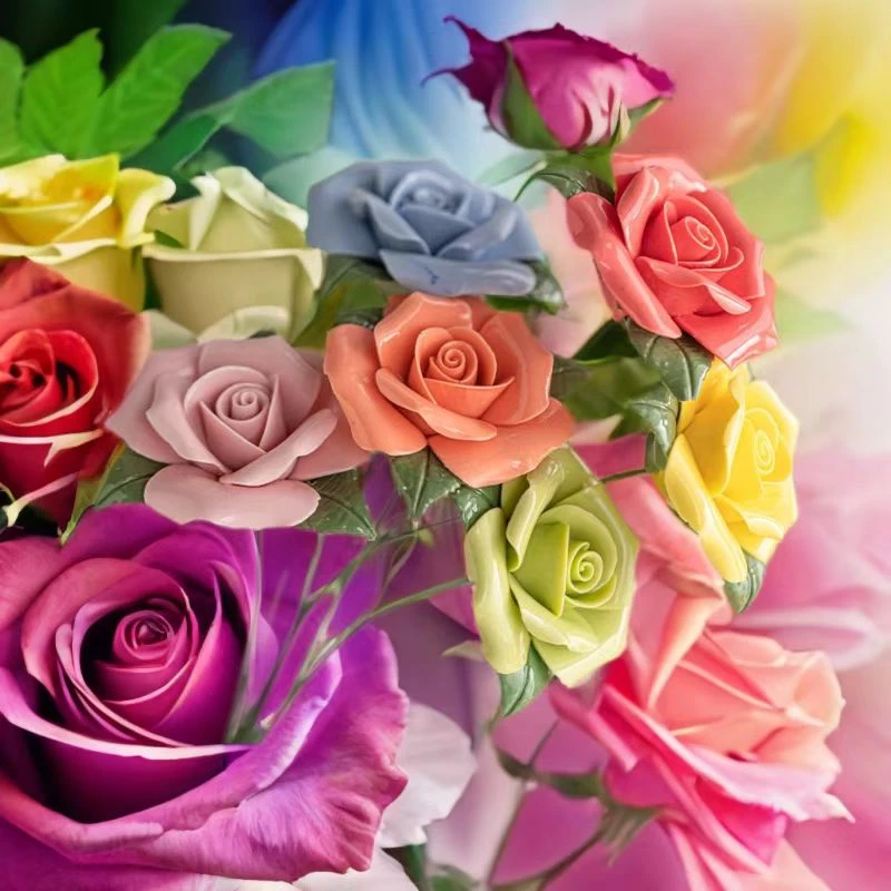 工艺品仿真花一花一蕾卧室玫瑰花家居摆放软胶花高级感创意陶瓷花