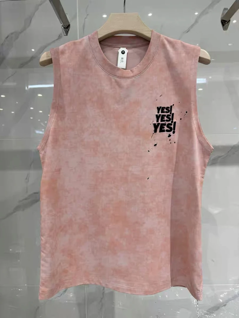 圆下摆扎染印花水洗运动风夏季男背心