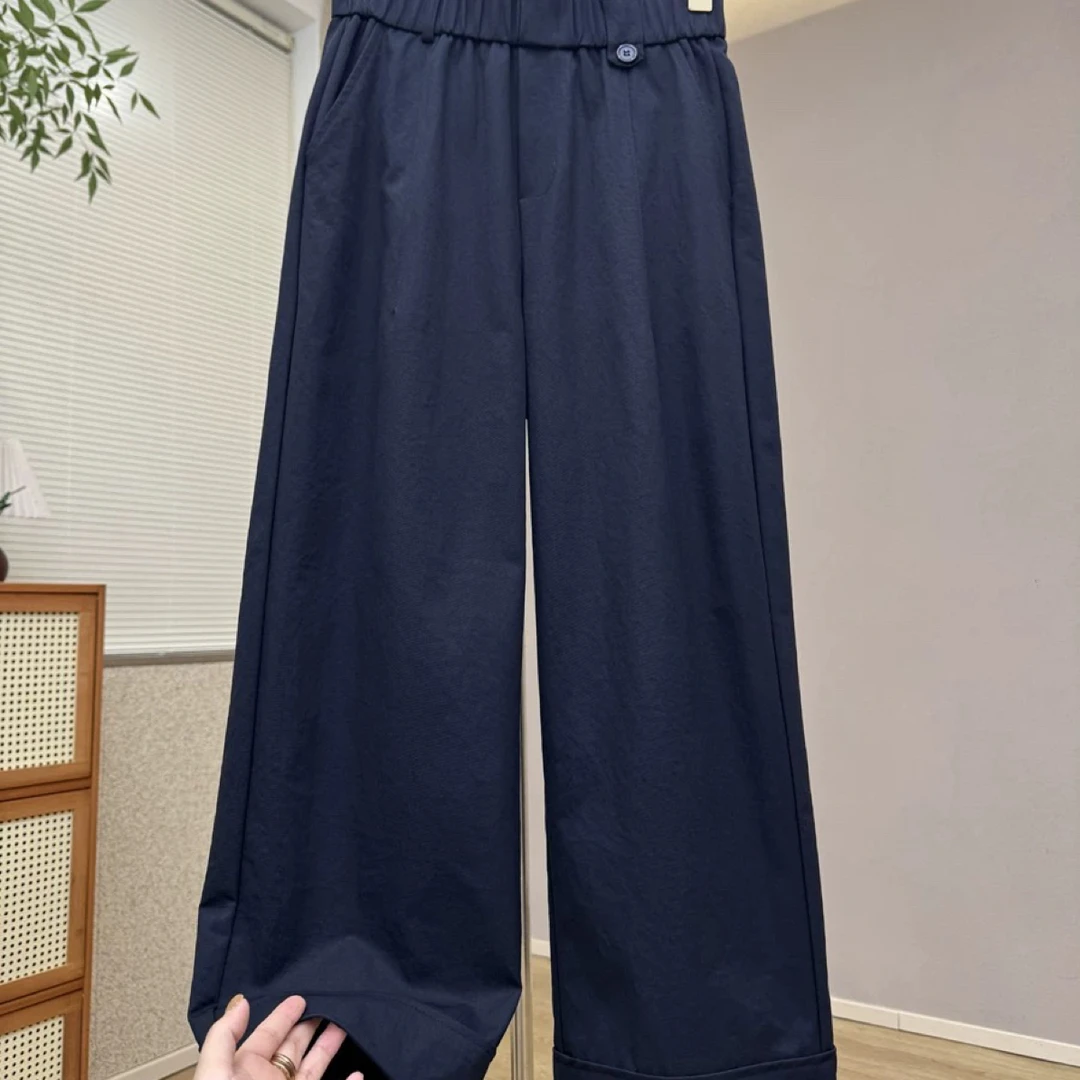 青青家 新款卷边阔腿九分裤