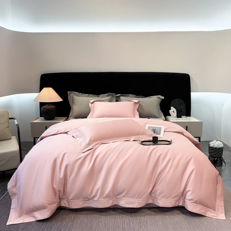 轻奢A类100支长绒棉贡缎刺绣四件套高级酒店全棉被套床单床上用品