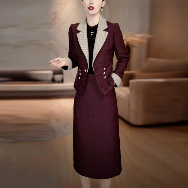 女士加棉保暖连衣裙两件套冬季新款2025爆款韩版时尚洋气套装裙子