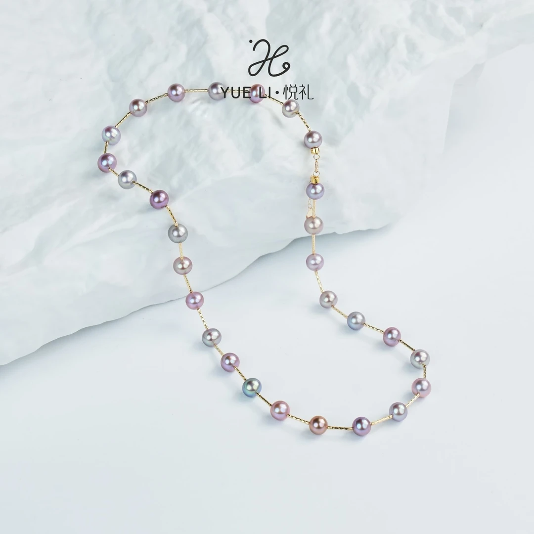 【悦礼】【翎羽】淡水无核满天星6-7mm项链 18K金