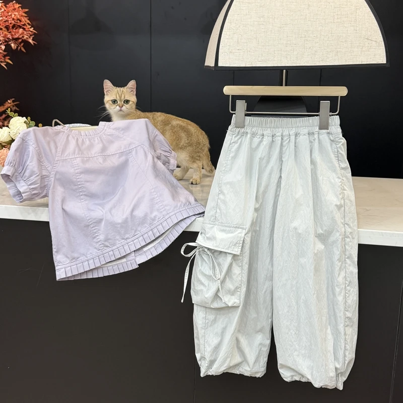 【现货】leomama女童灰色束脚工装裤儿童25夏季洋气薄款裤子防蚊裤