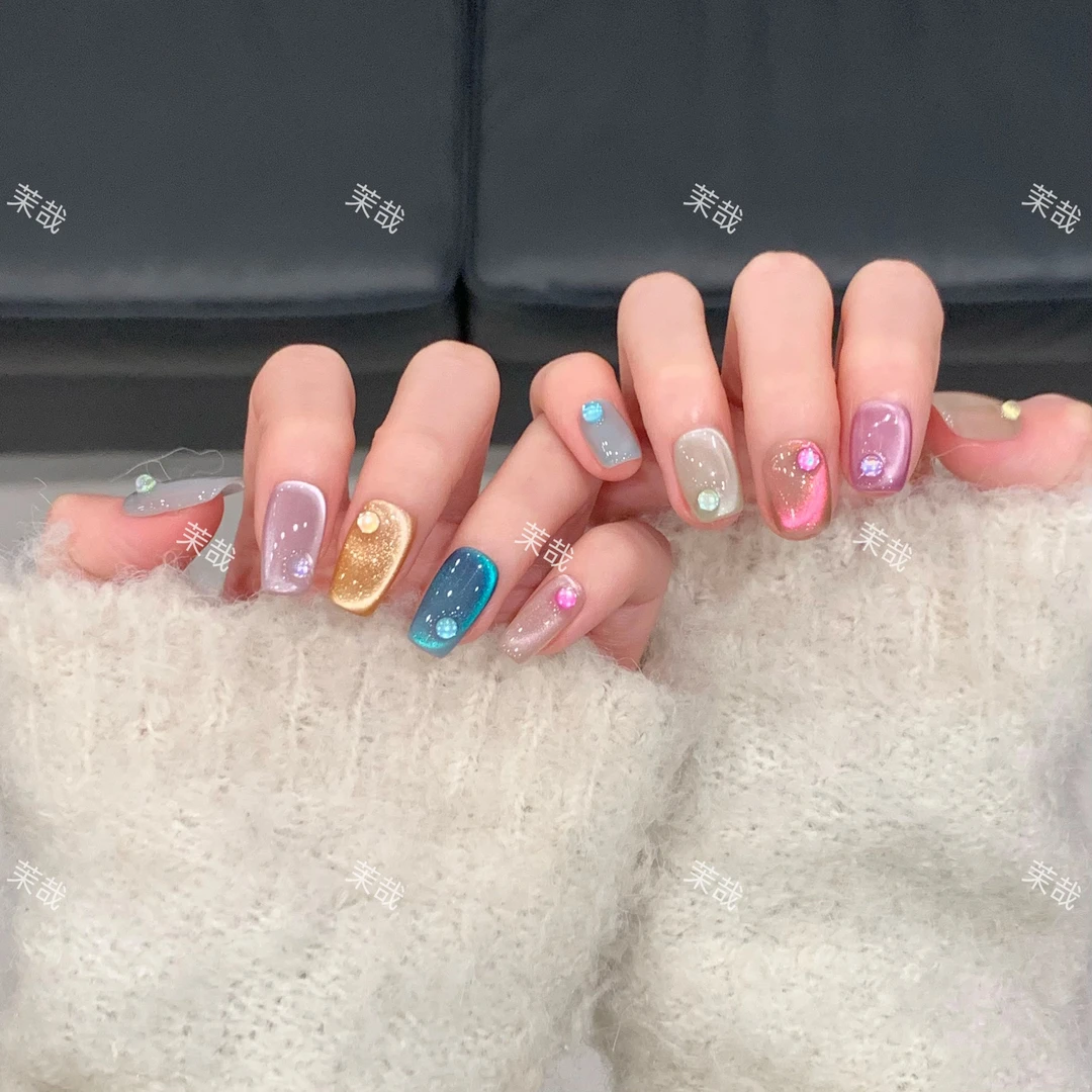 茉哉【彩虹多巴胺】纯手工定制美甲拆卸穿戴甲A3595 p