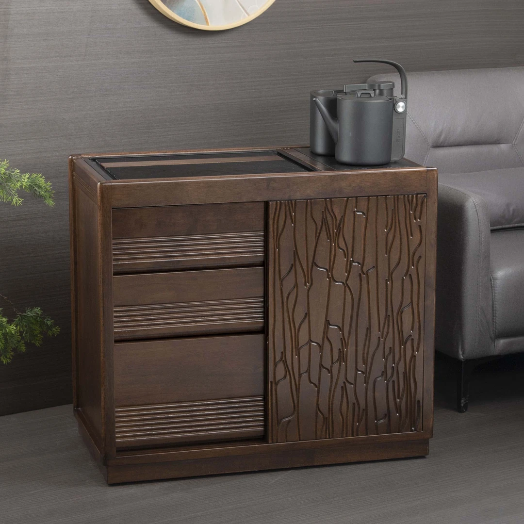 乌檀木茶水柜烧水壶一体家用实木泡茶台办公室移动茶桌置物架边柜