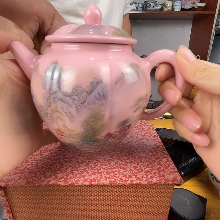 景德镇陶瓷红嘻嘻山水壶