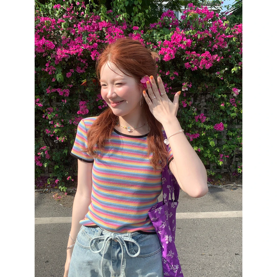 火火火【彩虹夏日】韩系条纹上衣t恤T33919HH52