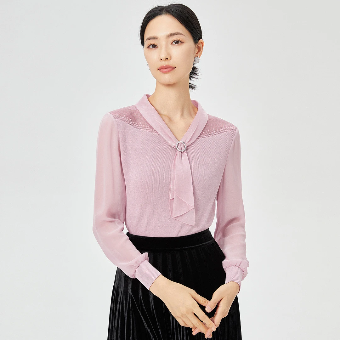 【安雅专属】【减龄通勤】飘带温柔显白新款拼接针织衫女NZ03380A2