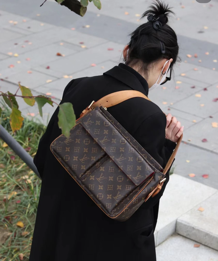 修复品lv骆驼中号经典单肩翻盖老花奢侈品