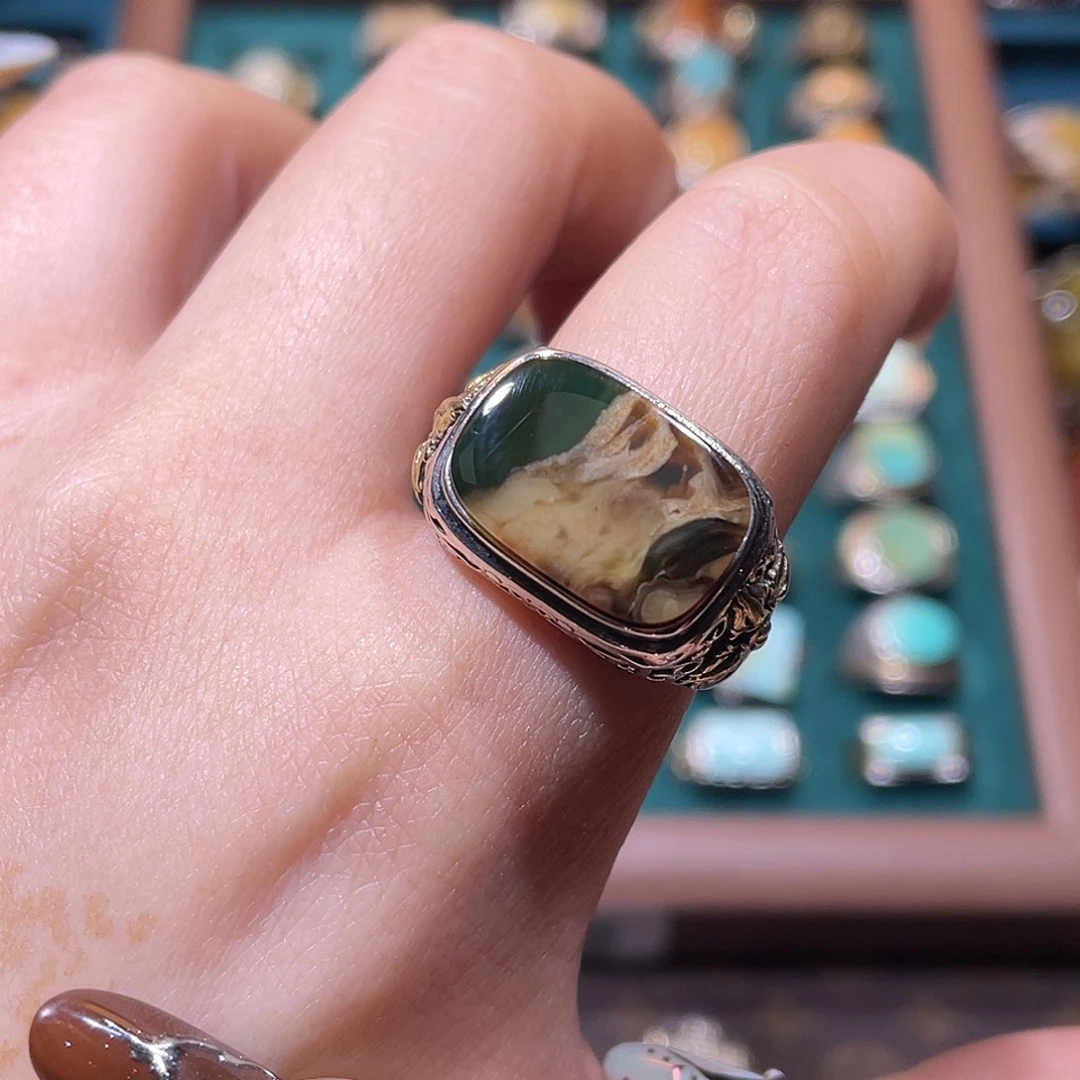 琥珀银S925镶嵌戒指