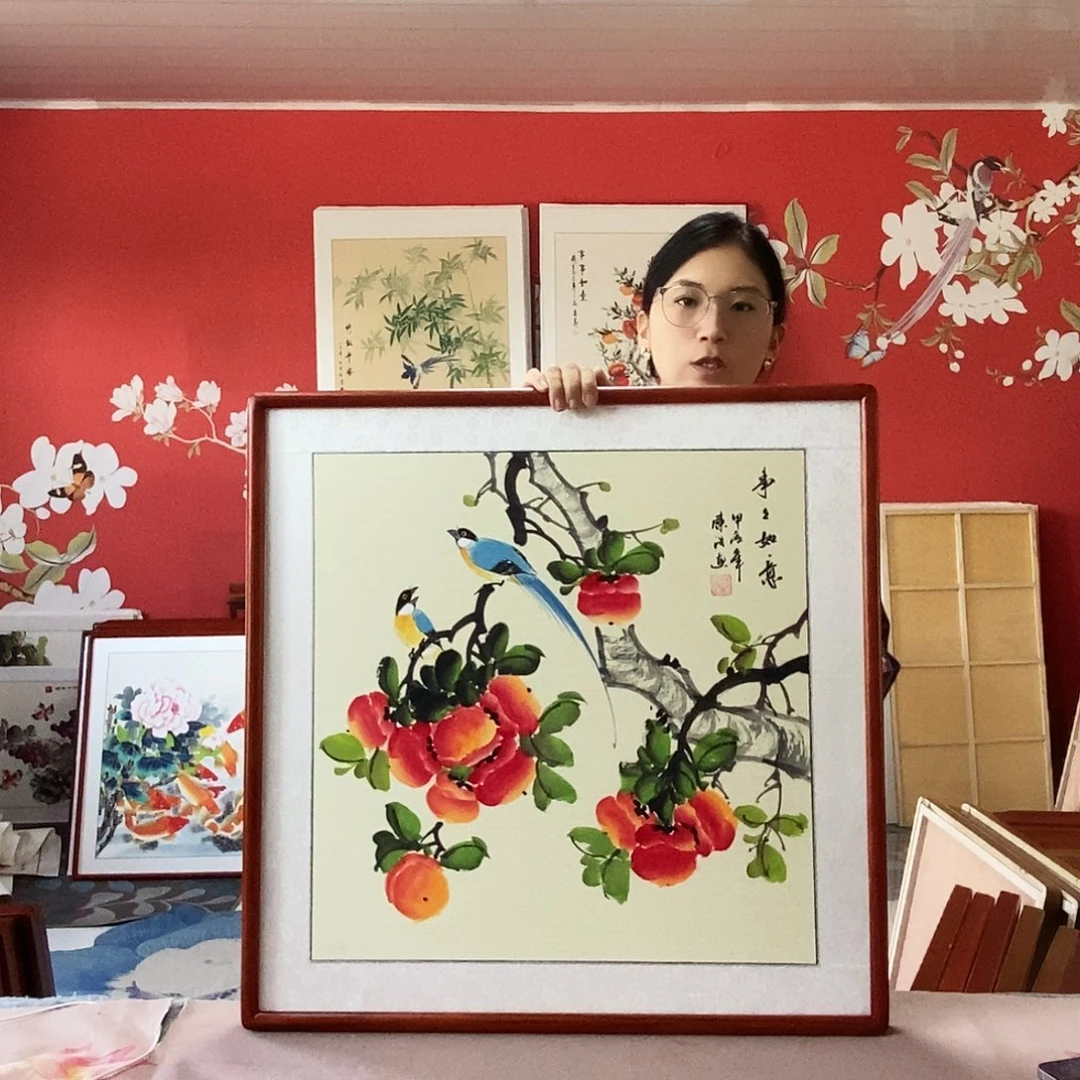 国画手写手绘带框包邮62✖️62国画作品