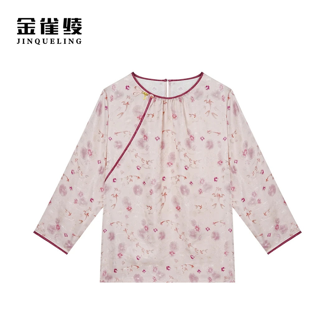 金雀绫【小桃红】圆领满印时尚小清新小衫SZ1S41