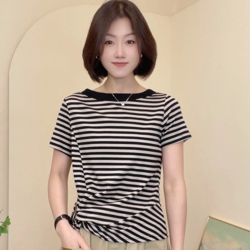 52650夏季新款气质时尚短袖T恤显瘦减龄不规则百搭女士休闲小衫