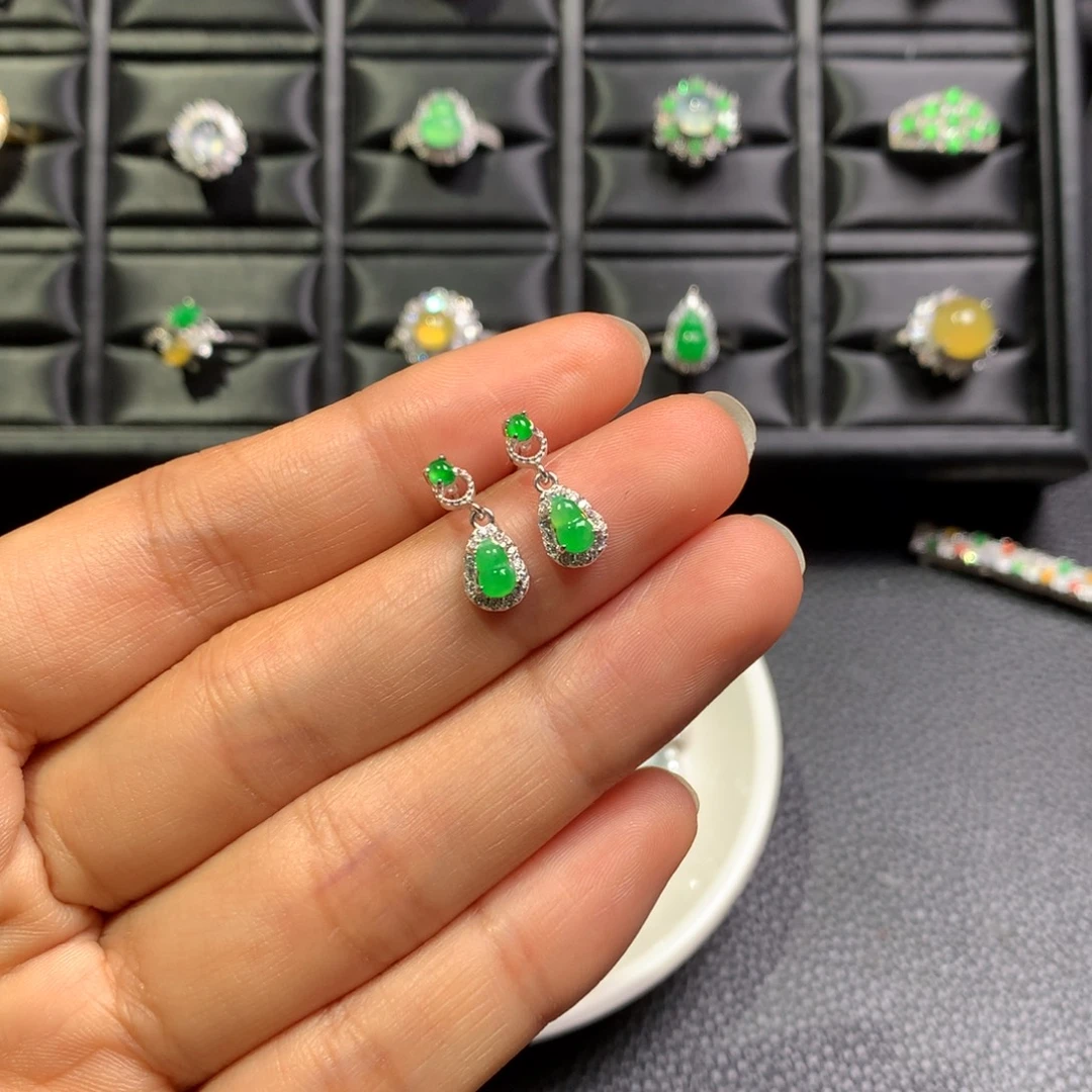 翡翠银S925镶嵌耳饰