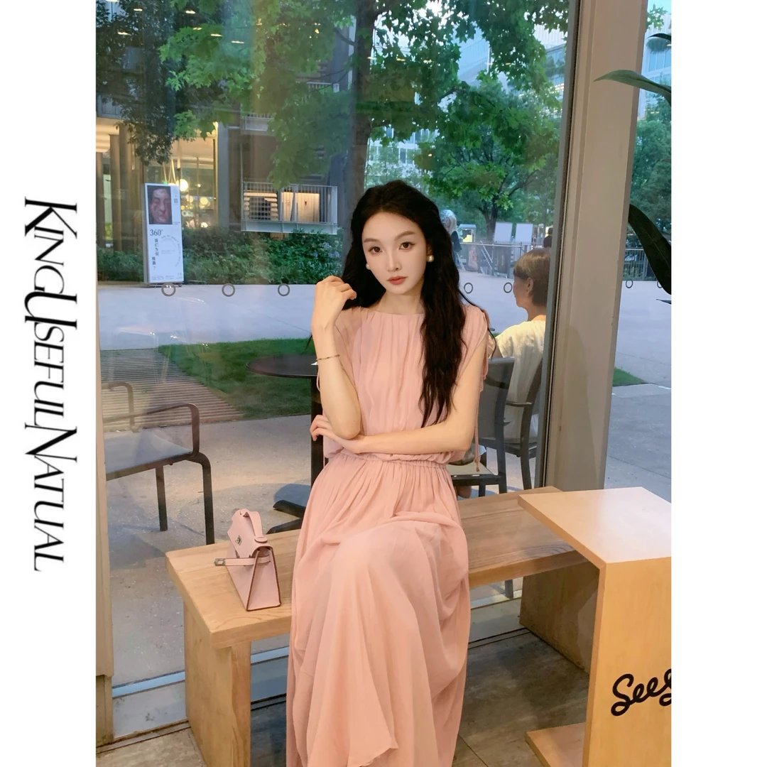 KUN【心动月影纱】浪漫气息 定染粉色调温柔造型感肌理压皱凉感套装