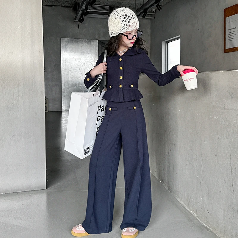 【酷哒仔】女童御姐港风两件套装2025春秋中大童设计扣外套套装童装