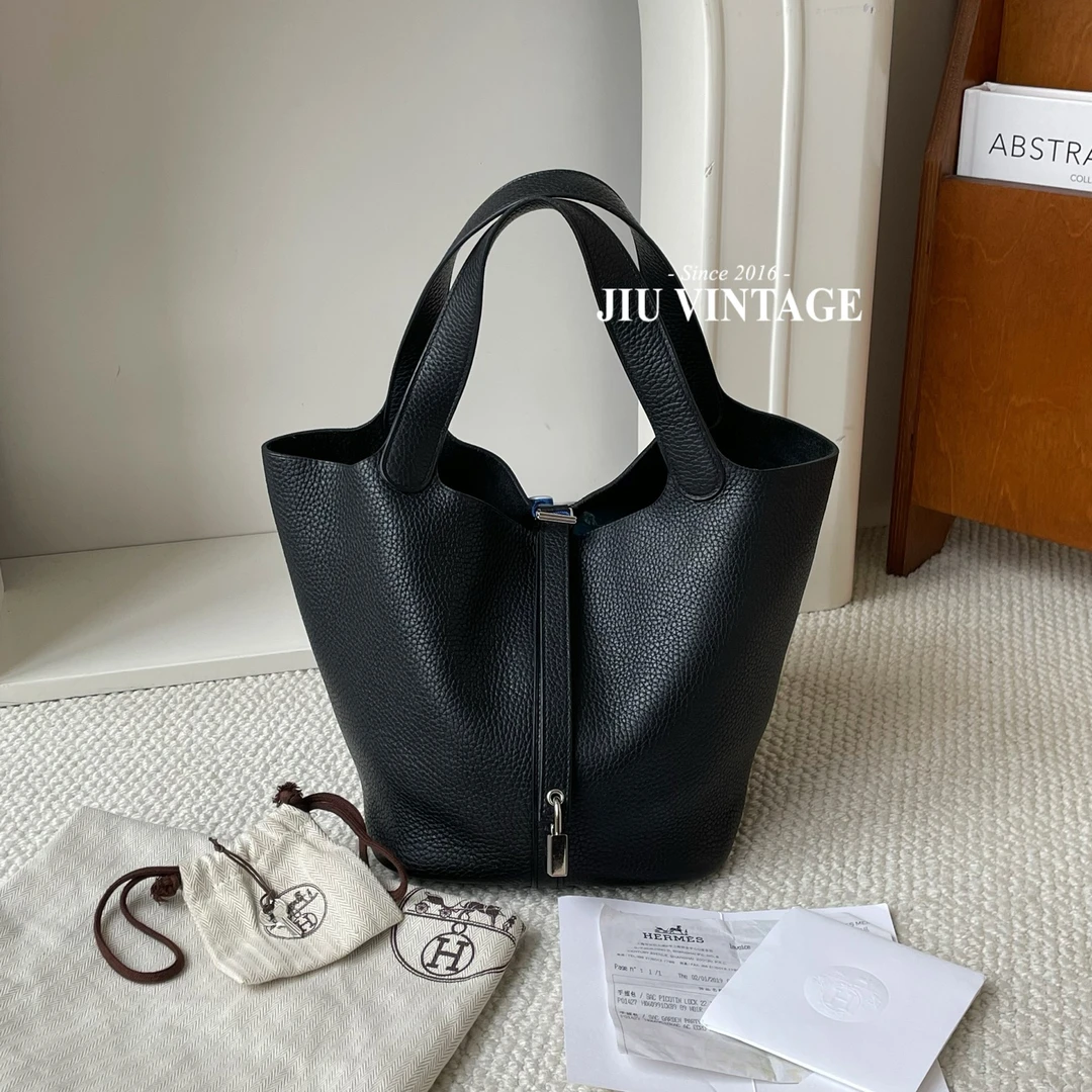 99新 Hermes/爱马仕 黑银菜篮子22C刻 JM12-2300
