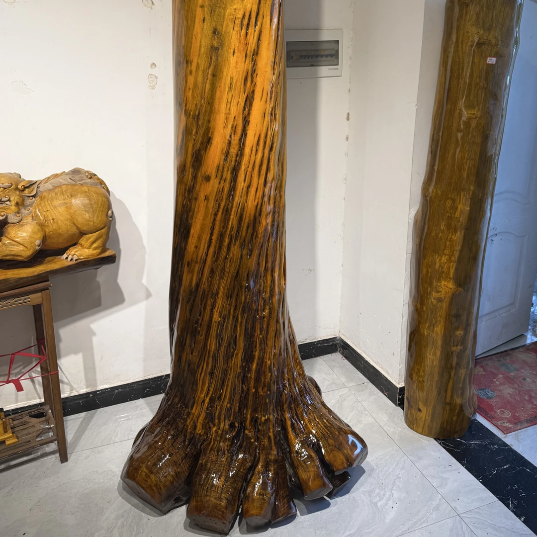 小叶桢楠金丝楠木柱子摆件，四川雅安高山老料满花云彩云朵祥云纹