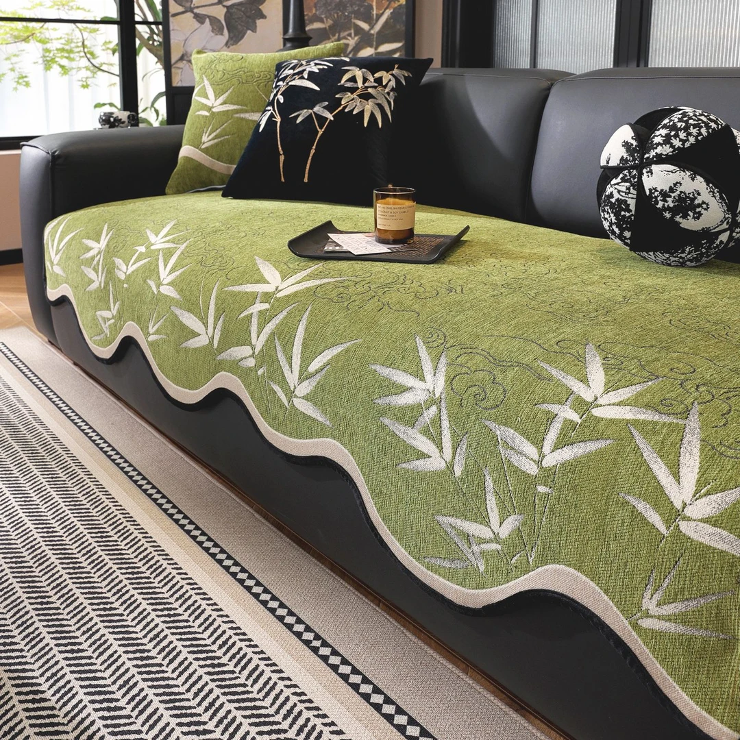 今后新中式异形竹韵雪尼尔异形防滑耐磨四季款沙发垫