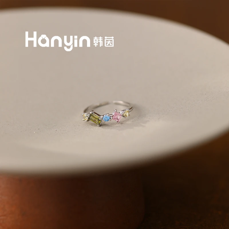 铜合金合成锆石戒指 夏天小清新多巴胺糖果色泡泡精美开口戒指