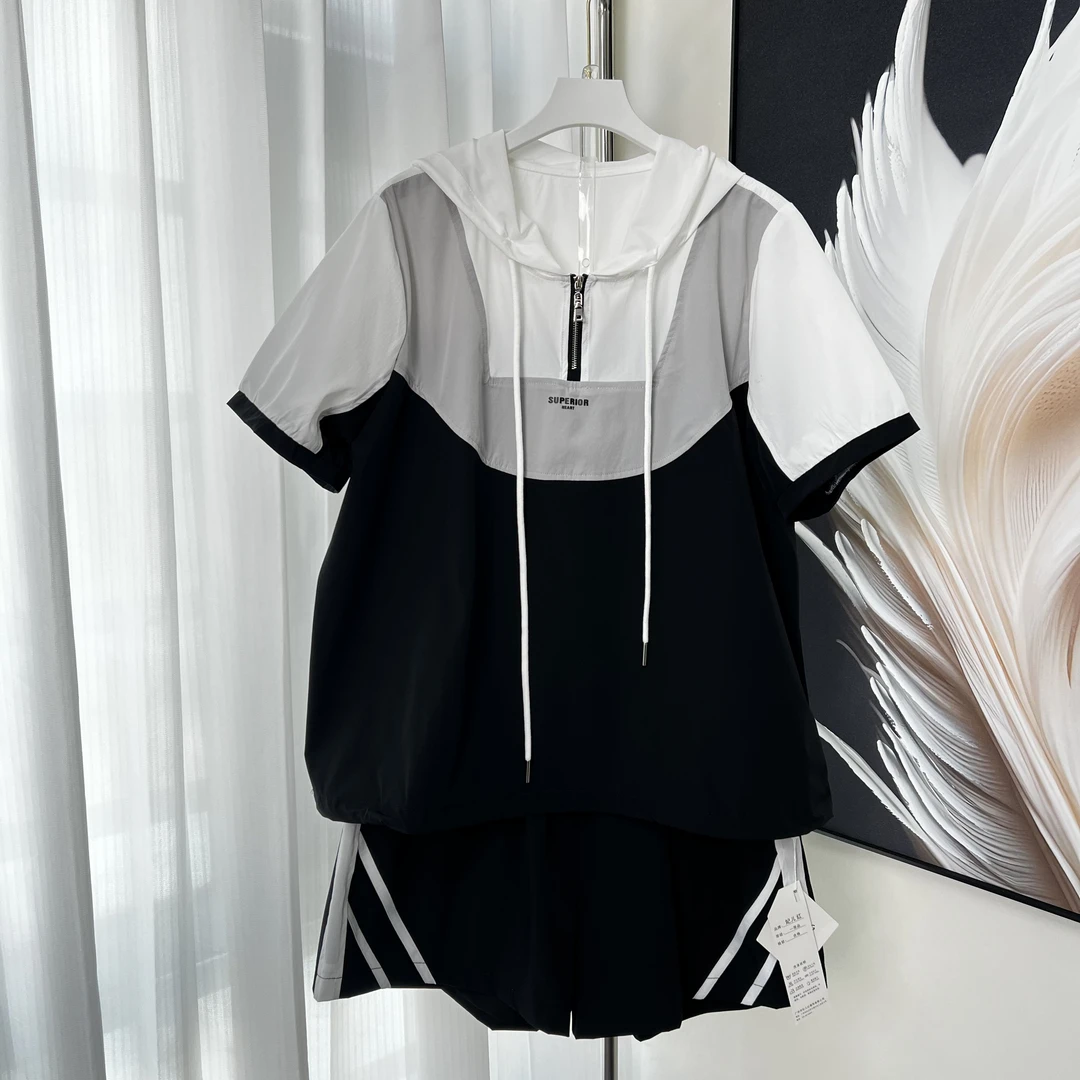 【妃儿红】夏季女士休闲风运动连帽时尚套装-7692