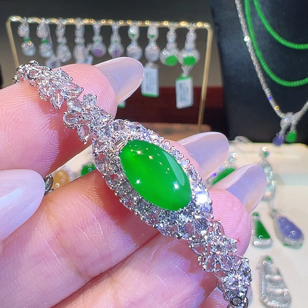 翡翠18K金镶嵌手链翡翠