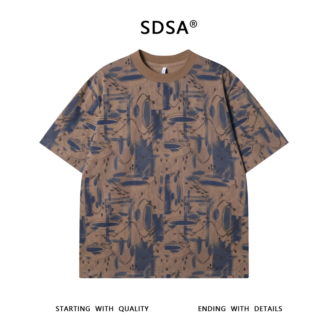 夏季高级感新款潮牌设计感抽象几何图案短袖T恤撞色百搭圆领上衣