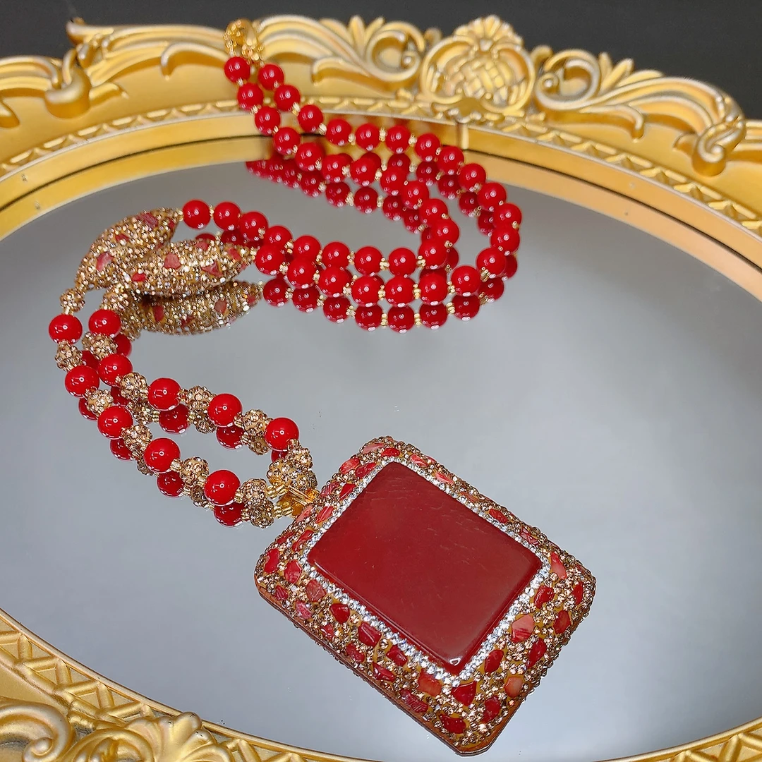 铜合金项链 085时尚经典设计 红色方牌奢华女款项链