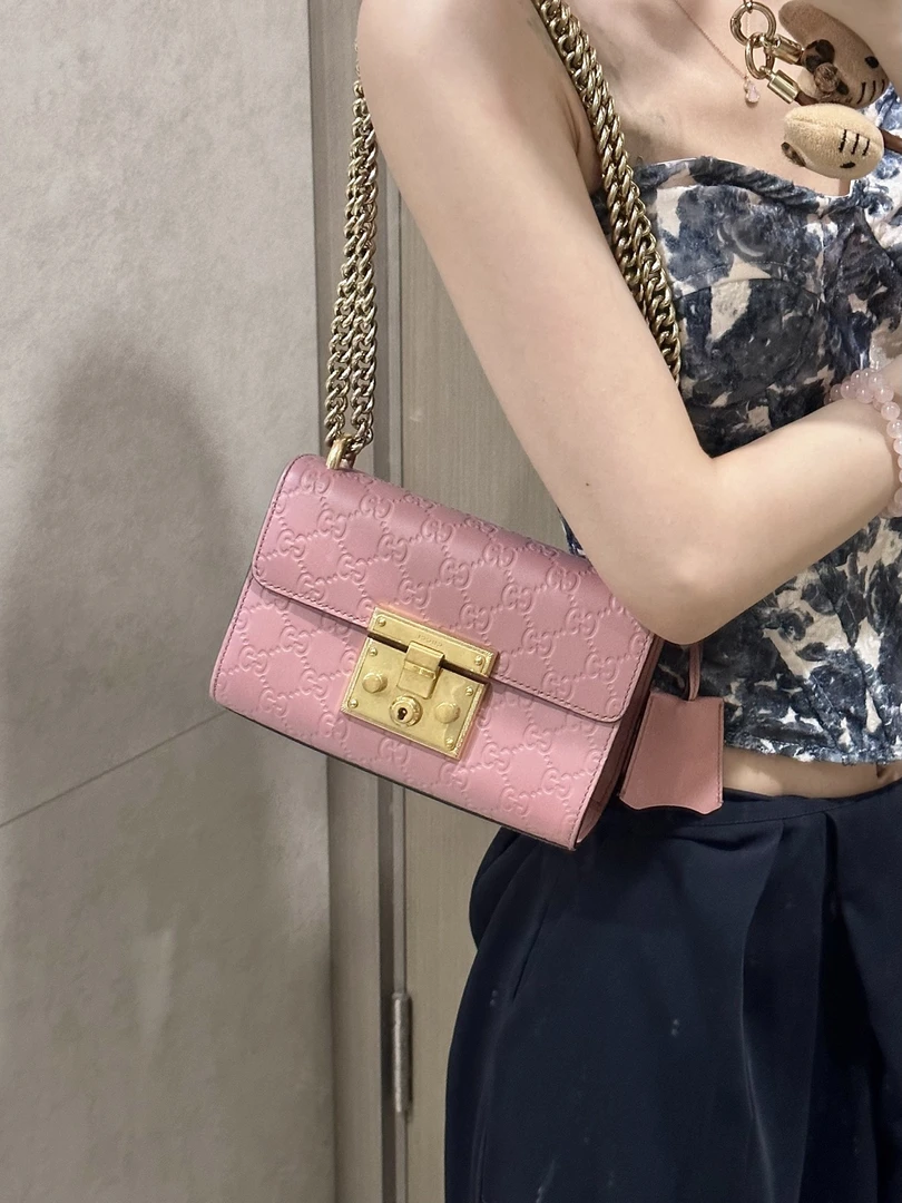 95新 GUCCI/古驰 gucci 粉色月光宝盒斜挎包(K)