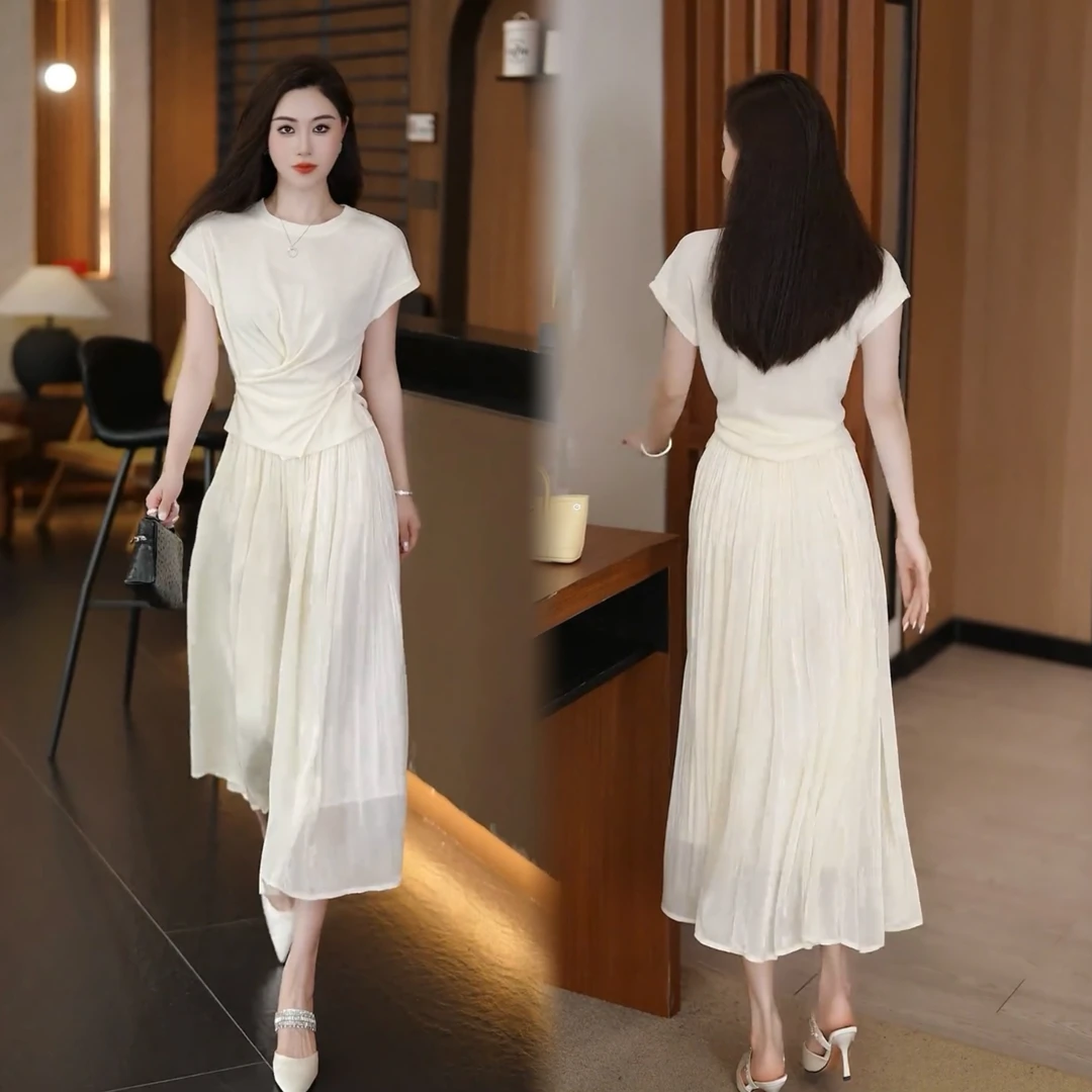 拉夏贝尔时尚套装裙夏季新款设计感短袖T恤上衣洋气半身裙两件套