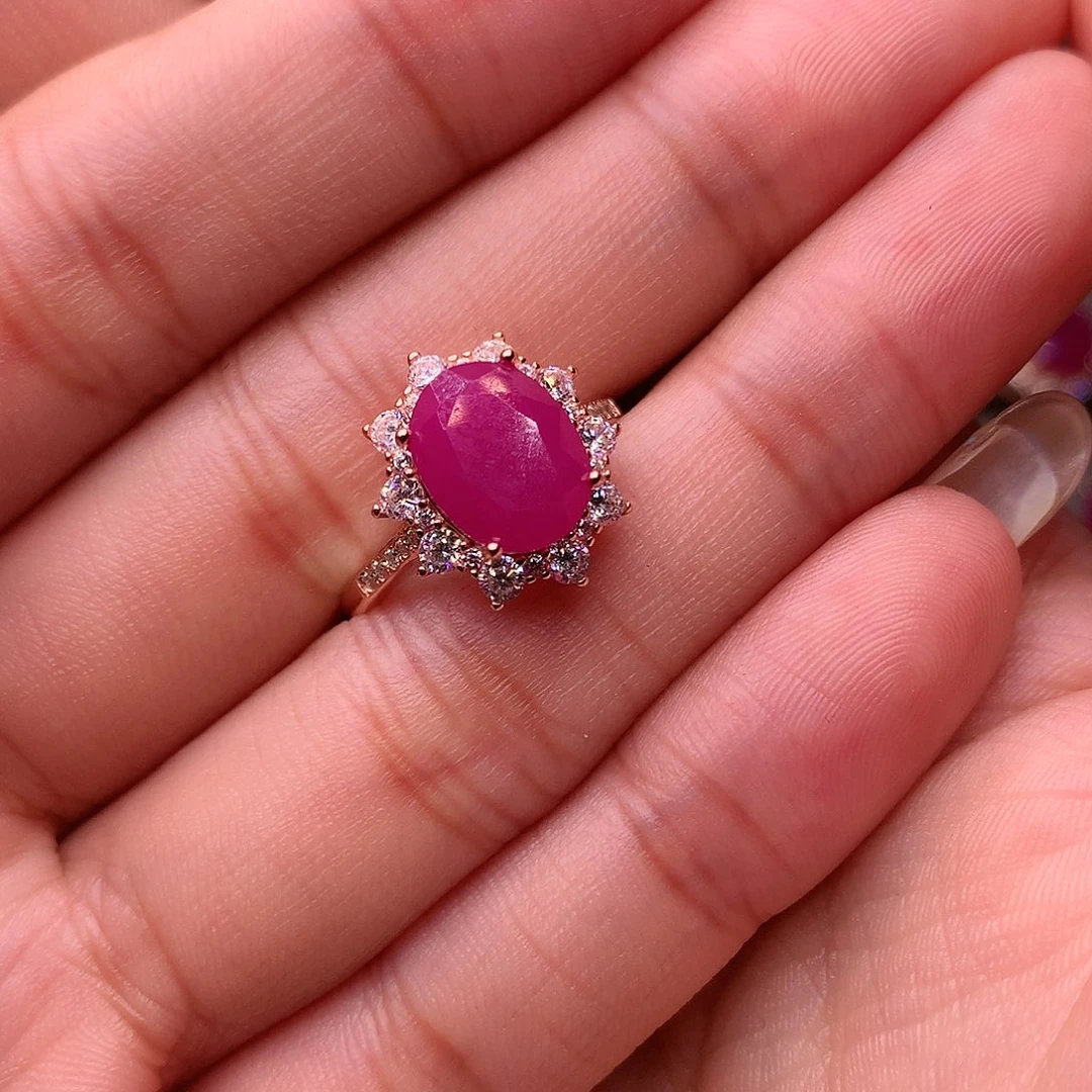 红宝石戒指银S925镶嵌