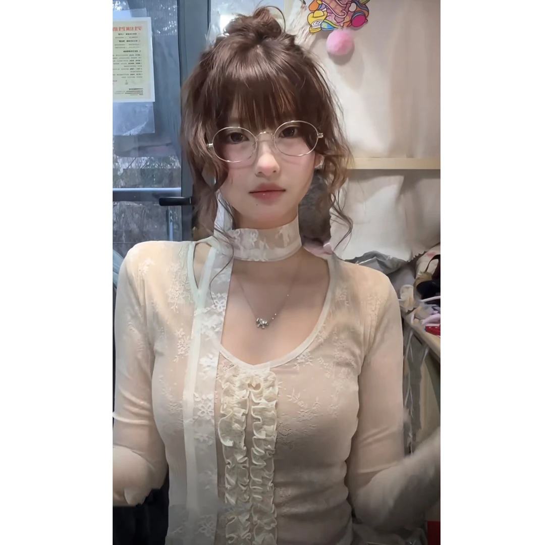 木耳边修身型长袖T恤短款纯欲内搭修身打底衫百搭  Z 5047#