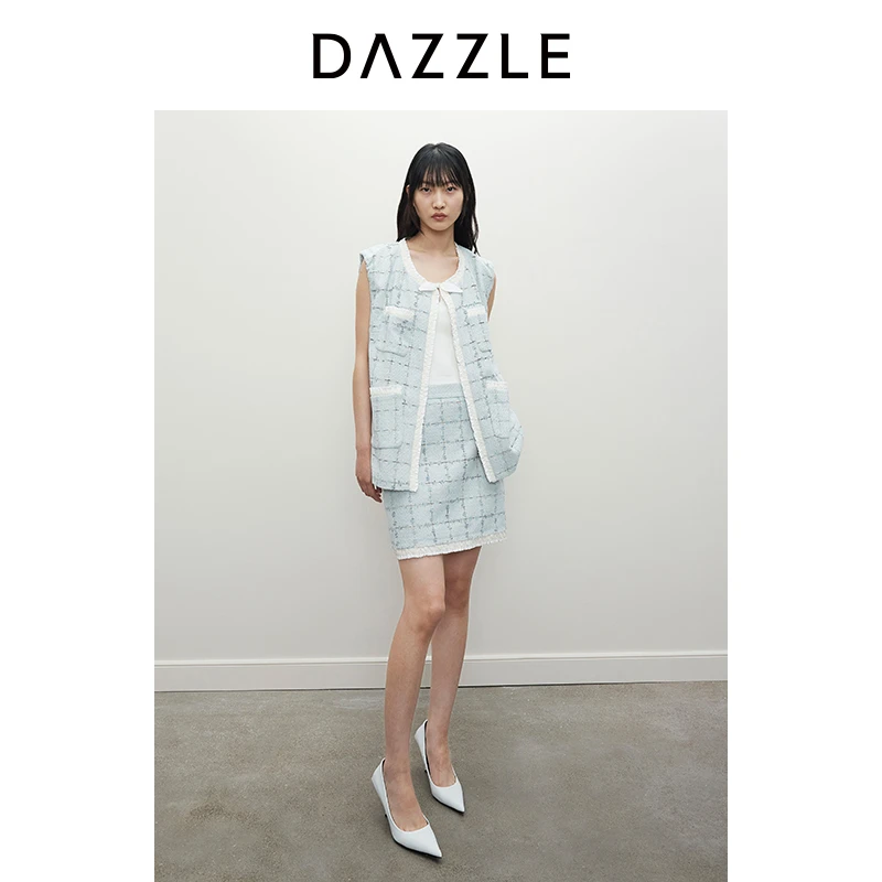【上新】DAZZLE地素奥莱 马甲夏新款女装肌理粗花呢无袖外套2I2F098