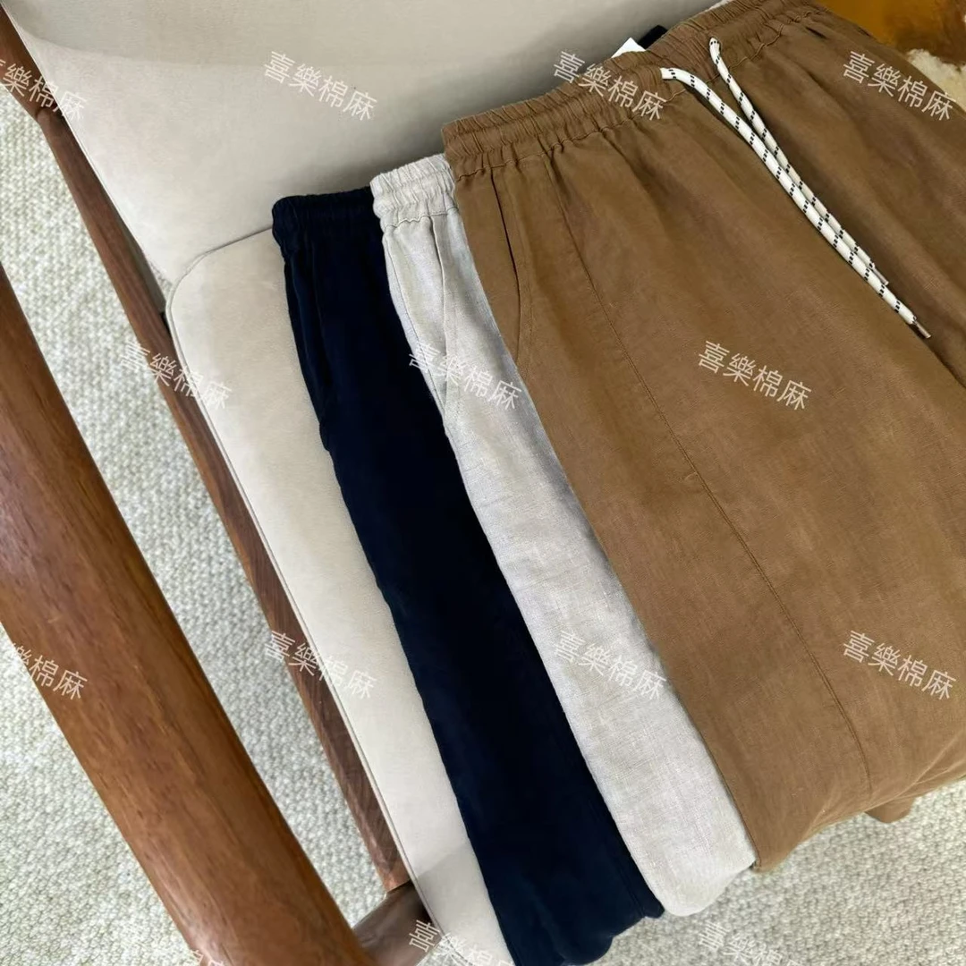 喜樂  2025 100亚麻八片裤压线夏季新款时尚百搭休闲文艺女休闲裤