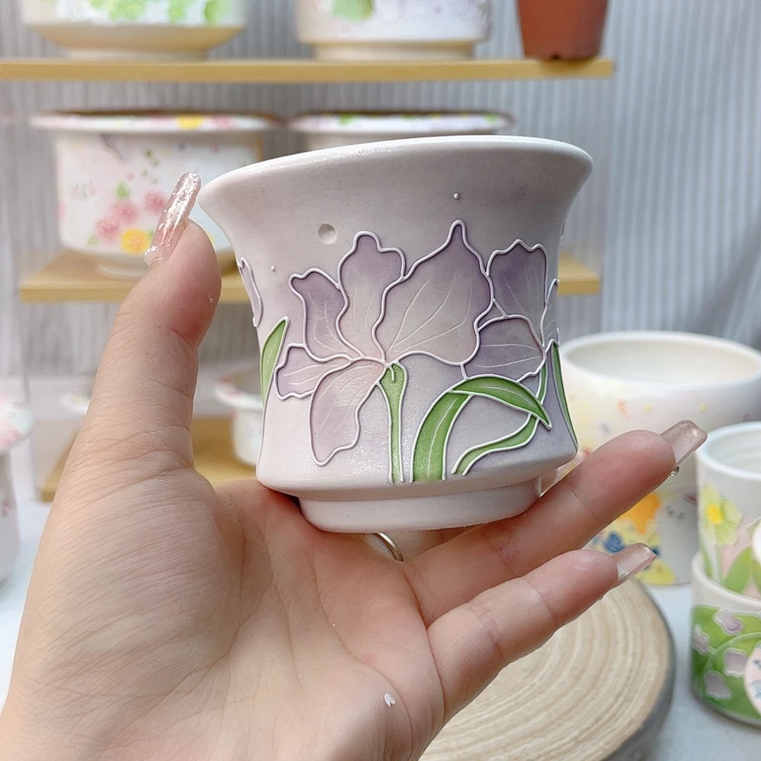 手绘手工制作白泥盆61