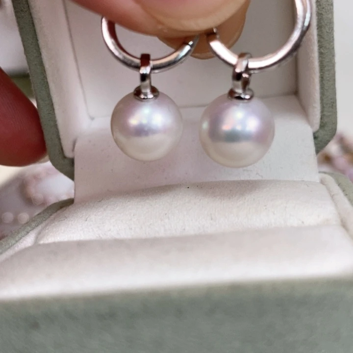 淡水珍珠耳饰银S925镶嵌10-11mm耳扣